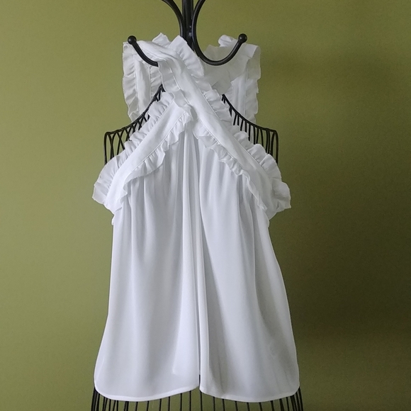J. Crew Tops - ✨ HOST PICK✨NWT, J.CREW WHITE TOP CRISS CROSS RUFFLES NECK LINE, SIZE 12